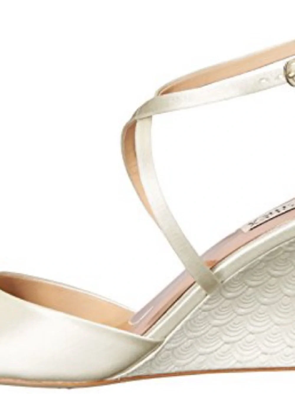 Badgley Mischka Ivory Satin Wedge Sandal with Crystal Embellishment